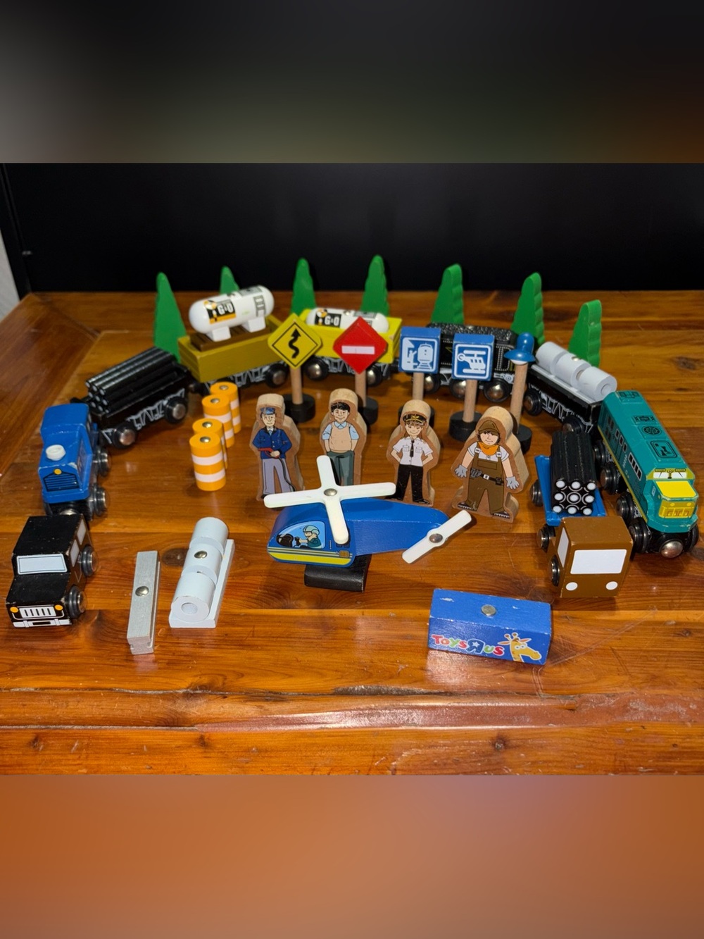 Vintage Toys R Us Imaginarium Wooden Train, Helicopter, Vehicle Set Bundle of 38